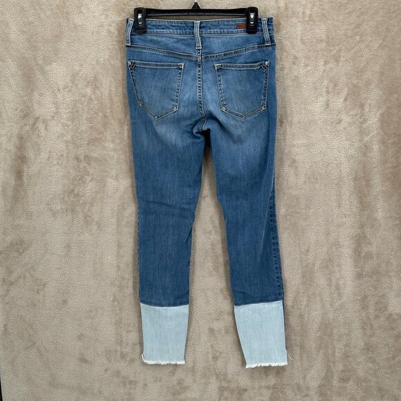 Pilcro Anthropologie‎ Jeans Womens 27 Script Medium Wash Skinny Two Tone Raw Hem - Picture 3 of 8